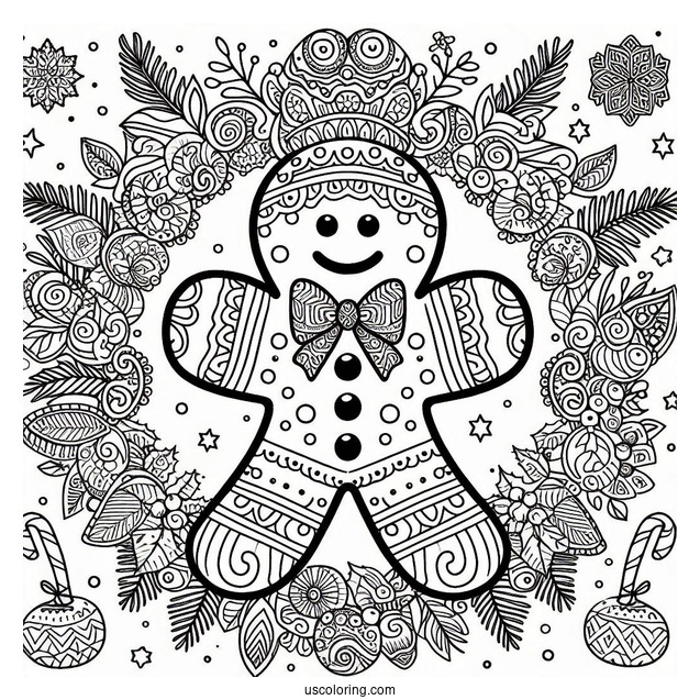Full Page Gingerbread Christmas Mandala Coloring Page