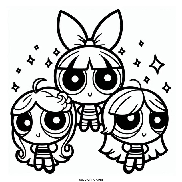 Kawaii Themed Powerpuff Girls Coloring Page