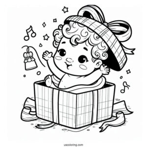 Baby Coloring Page Of Boy Coming Out Of Gift Box