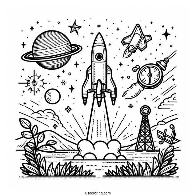 Discovery Rocket Launching To Color