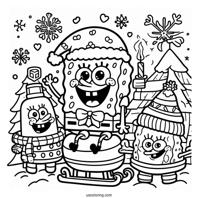 Christmas Themed SpongeBob Coloring Page