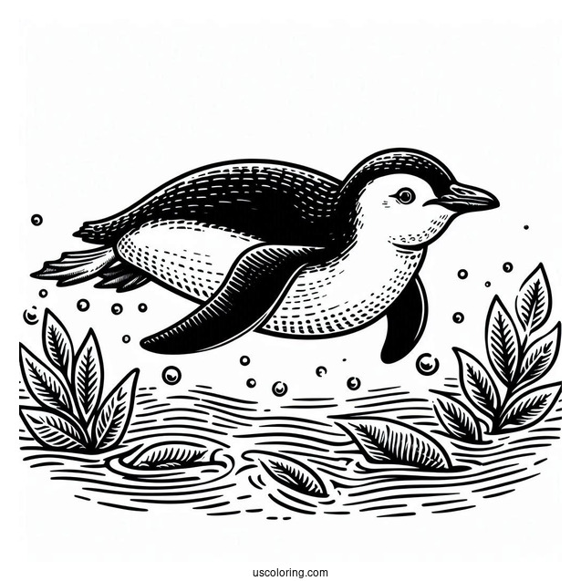 Swimming Galapagos Penguin Coloring In