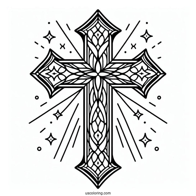 Simple Cross Stained Glass Coloring Page