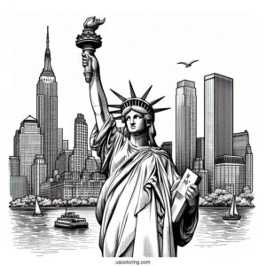 New York Coloring Page Of Realistic Statue Of Liberty
