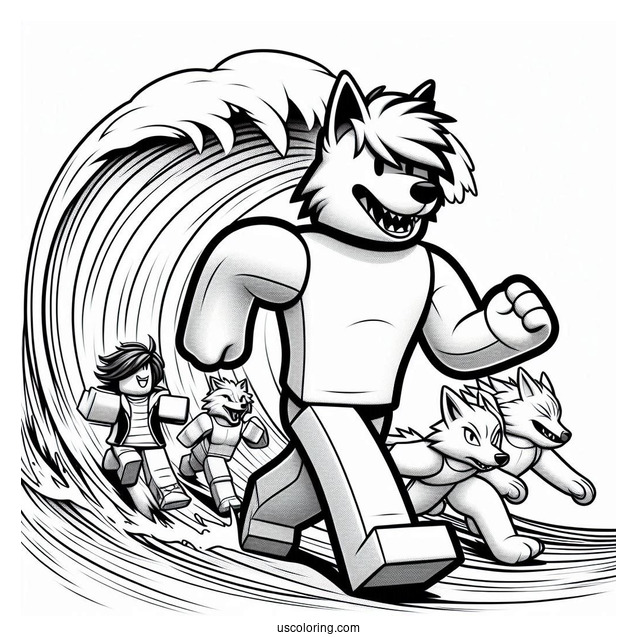 Roblox Characters Running From wave With Wolf
