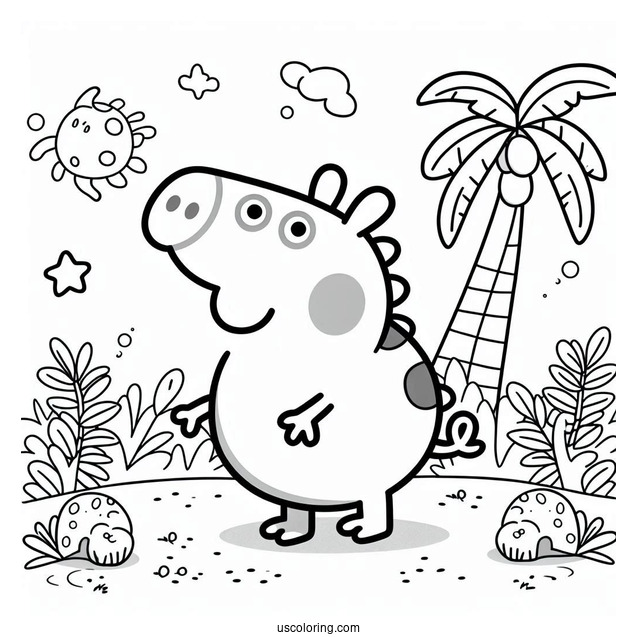 Dinosaur Themed Peppa Pig Coloring Page