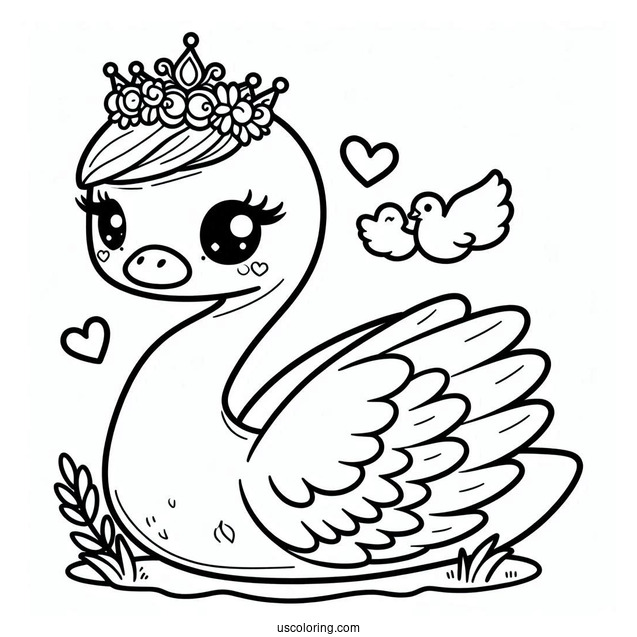Kawaii Swan Coloring Page Princess
