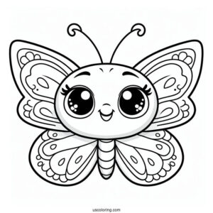 Coloring Sheet of Smiling Cartoon Butterfly