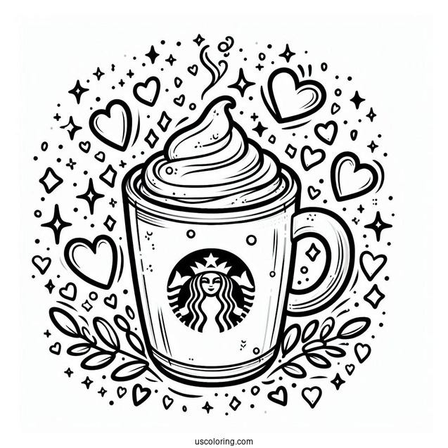 Cute Overflowing Starbucks Coloring Page Coffee With Hearts And Sparkles