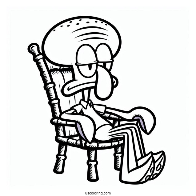 Squidward Coloring Page Resting On A Chair