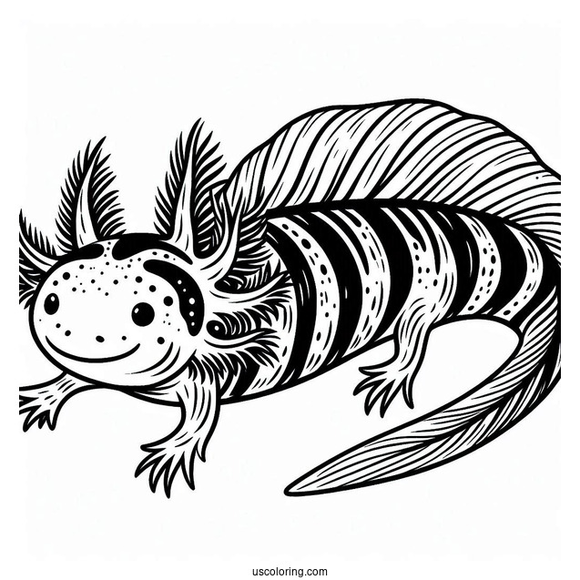 Striped Axolotl Coloring Page Swimming Towards The Sea Floor