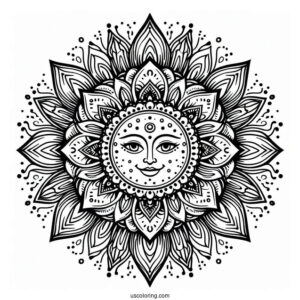 Sun Mandala With Normal Sun Coloring Page