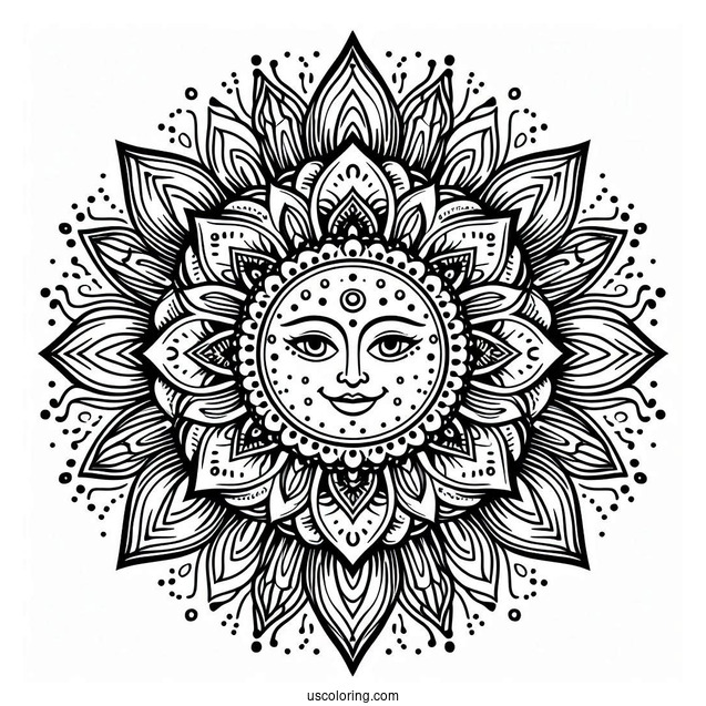 Sun Mandala With Normal Sun Coloring Page