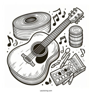 Music Coloring Page Of Simple Acoustic Guitar