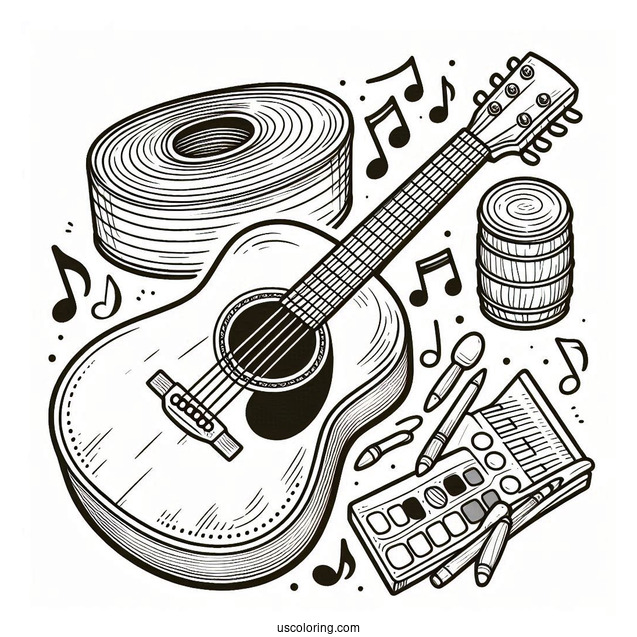 Music Coloring Page Of Simple Acoustic Guitar