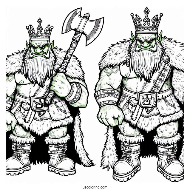 Hulk Coloring Page Wearing A Furry Cape And Holding An Axe