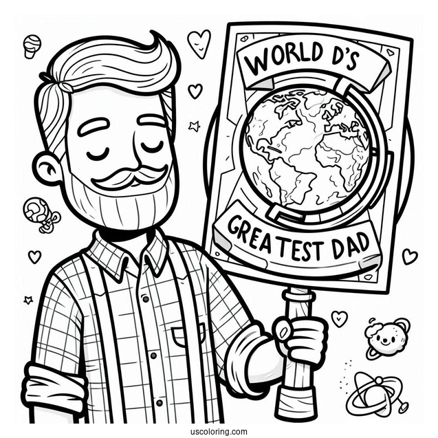Father's Day Coloring Page Of Cartoon Father Holding World s Greatest Dad Sign