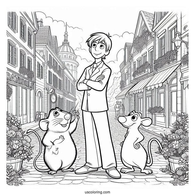 Ratatouille Coloring Page Standing On Alfredo s Head With Colette And Skinner In The Background