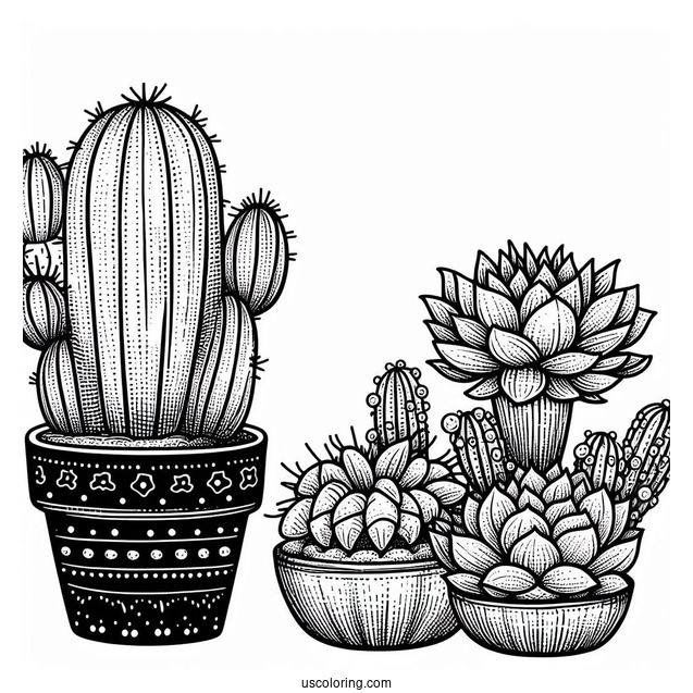 Cactus And Succulent Art Coloring Sheet