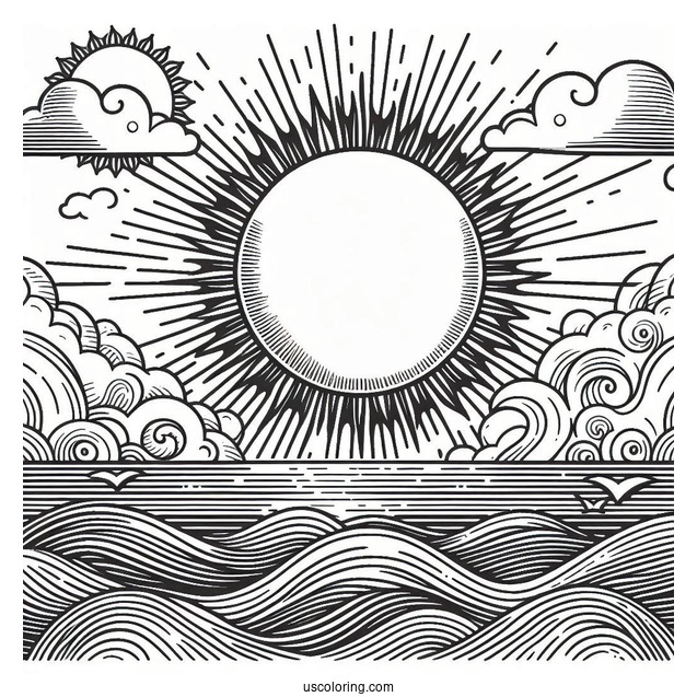 Sun Shining Over The Ocean To Color