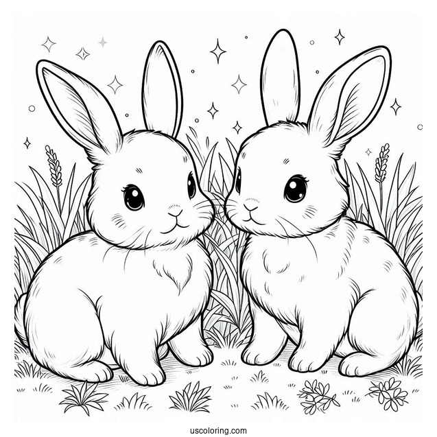 Two Rabbits Standing In Grass