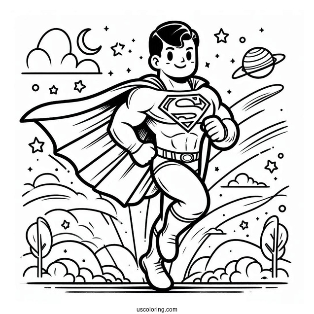Cute Superman Cartoon Coloring Page For Kids