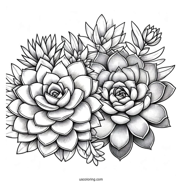 Pretty Echeveria And Haworthia Succulent Coloring Page
