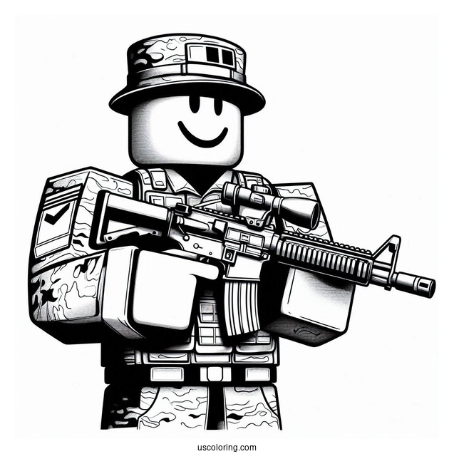 Roblox Soldier Coloring Page With Gun