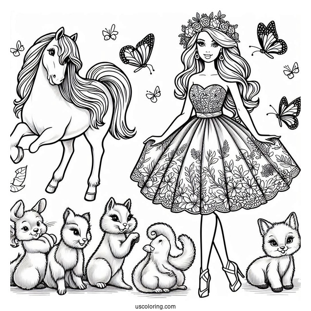 Barbie In Beautiful Dress And Animals