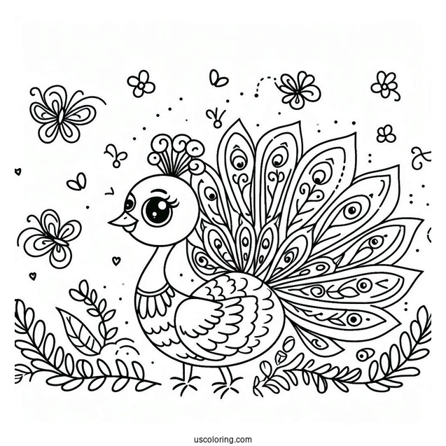 Happy Peacock Coloring For Toddlers