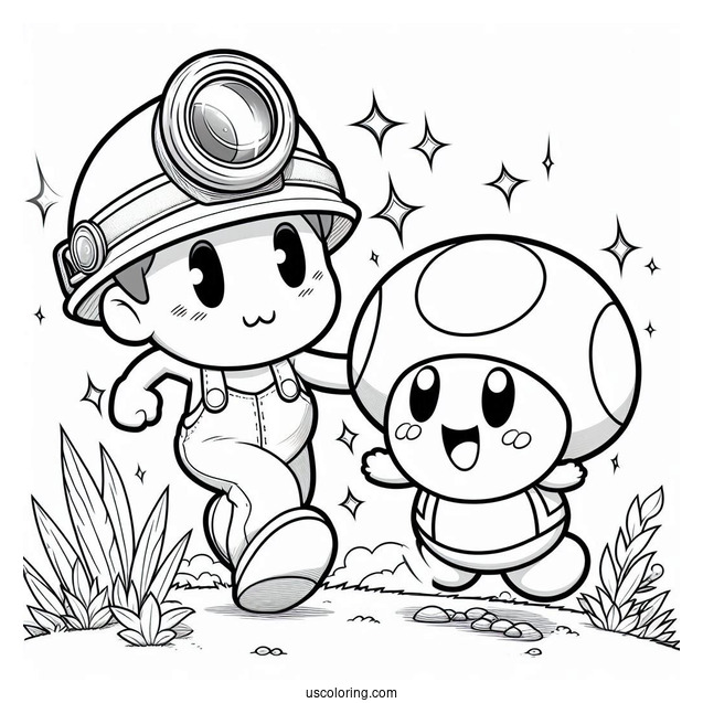 Shy Guy Coloring Page Chasing Miner Toad With Emerald