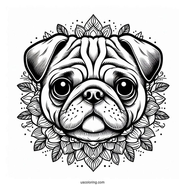 Detailed Pug Face Coloring Page