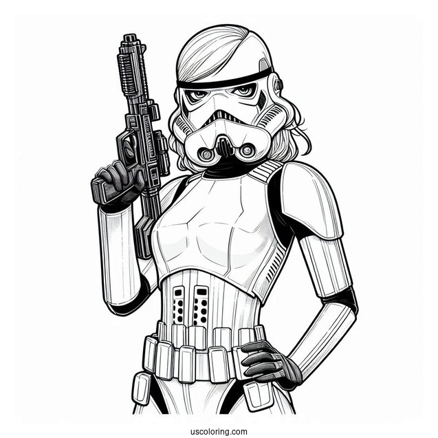 Female Stormtrooper Coloring Page Holding Blaster Pistol