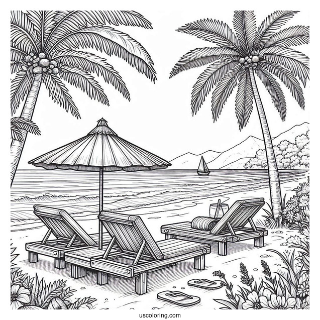 Beach Chairs Under A Palm Tree Facing The Sea