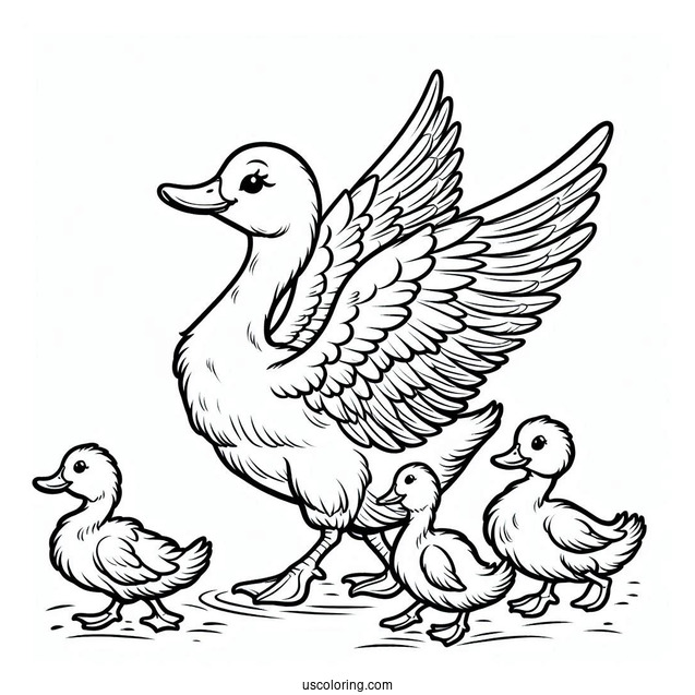 Mother Duck With Flock Of Ducklings