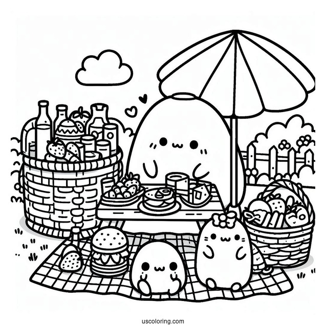 Sumikko Gurashi Coloring Page Of Backyard Picnic With Minnikos