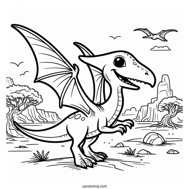 Simple Pterodactyl Coloring Page For Kids