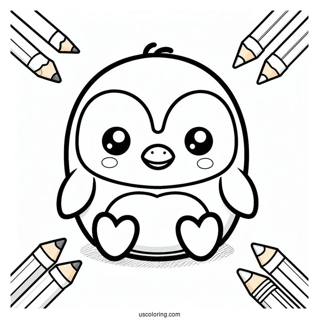 Cute Cartoon Penguin Coloring Sheet