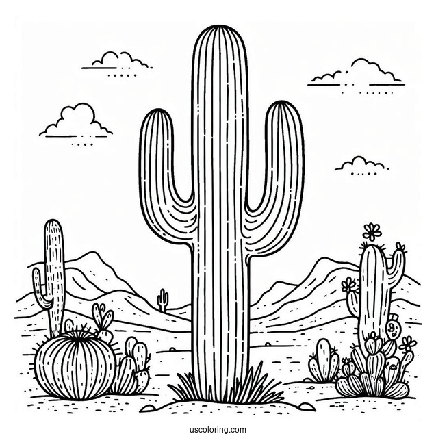 Simple Outline Of a Saguaro Cactus To Color
