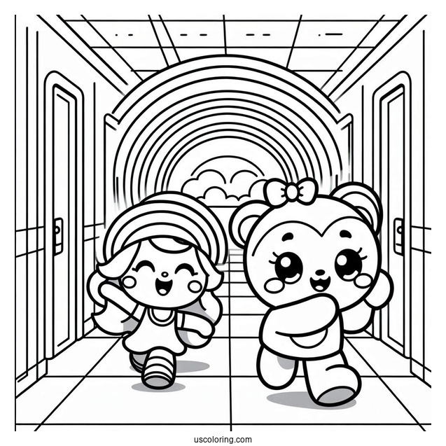 Easy Cyan Running In Corridor Rainbow Friends Coloring Page