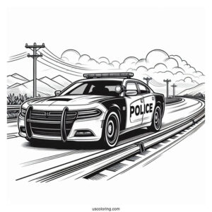 Fast Police Car On Highway To Color