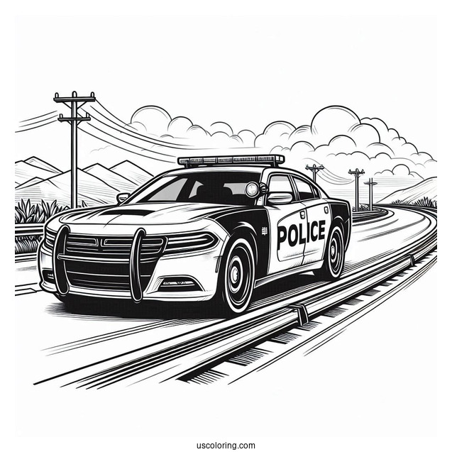 Fast Police Car On Highway To Color