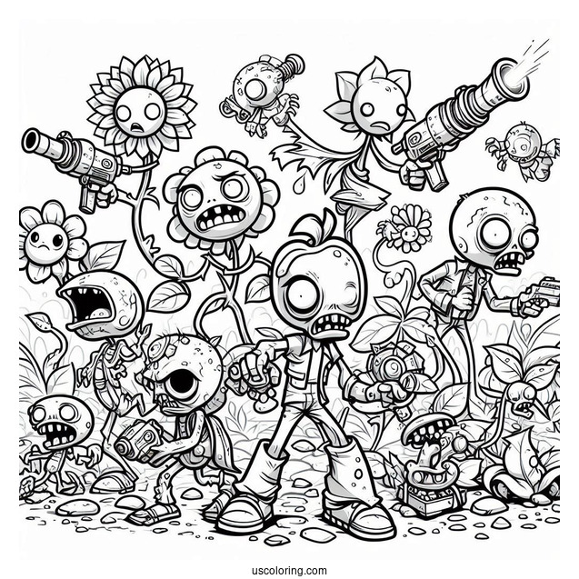 Full Page Of Zombies Battling The Plants