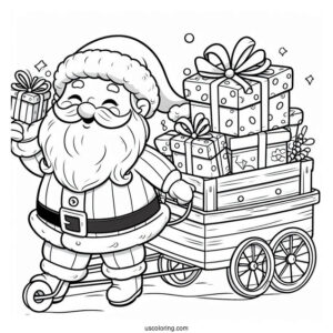 Coloring Page Of Santa Delivery Presents