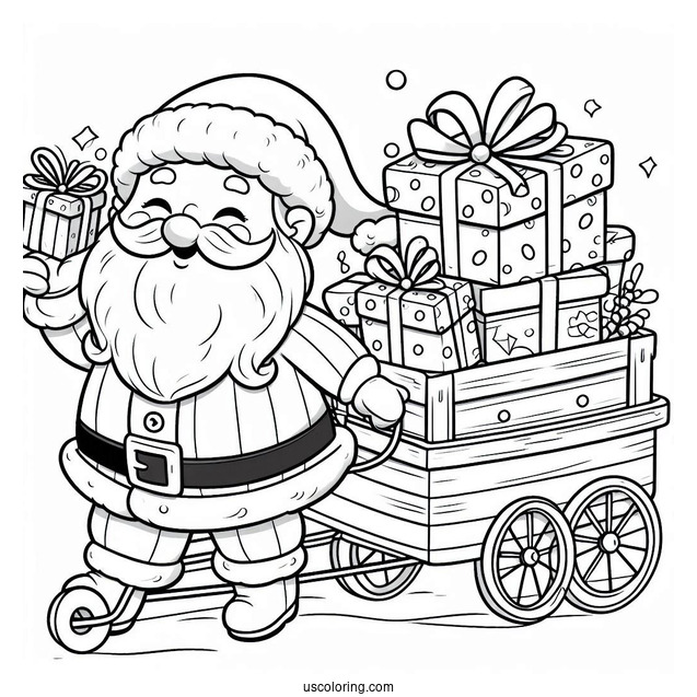 Coloring Page Of Santa Delivery Presents