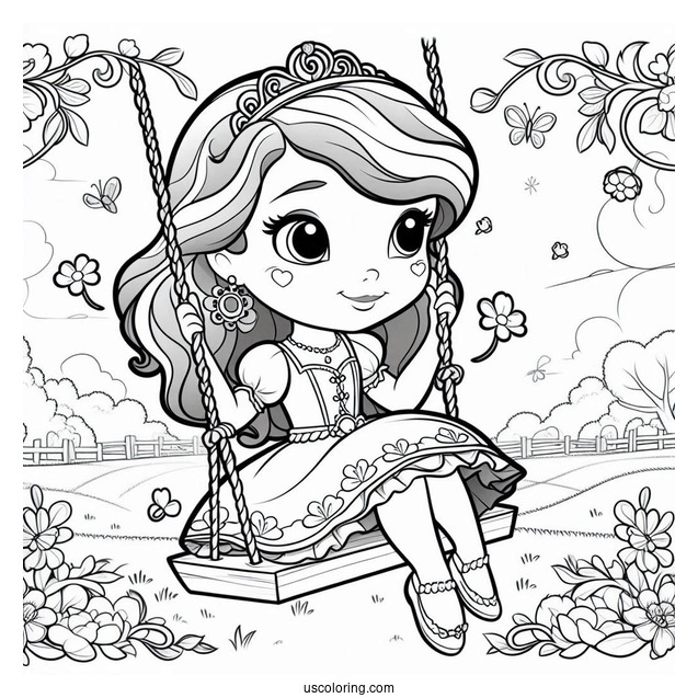 Sofia Coloring Page On The Swing With Clover