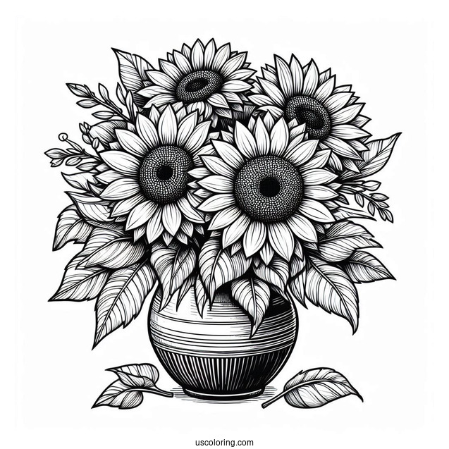 Detailed Sunflowers In Vase For Adults