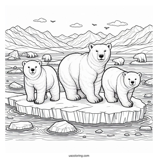 Coloring Page Of Polar Bears On Ice