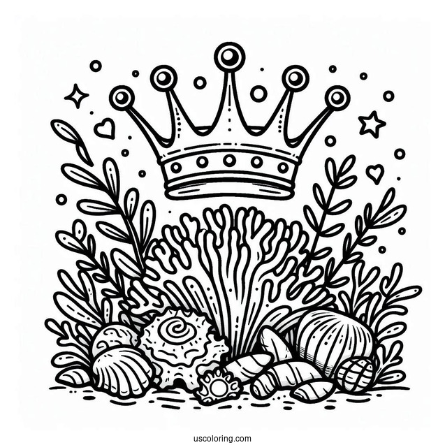 Coloring Sheet Of Coral And Shell Crown