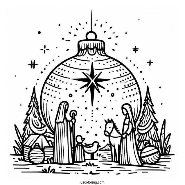 Christmas Bauble Nativity Coloring Page